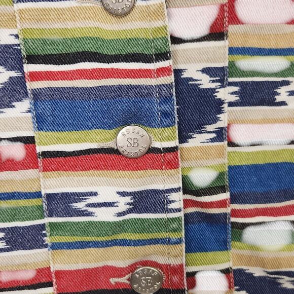 VTG 90s WOMEN DENIM VEST SZ S P AZTEC BOHO WESTERN FESTIVAL SOUTHWEST Y2K EUC - Picture 3 of 6